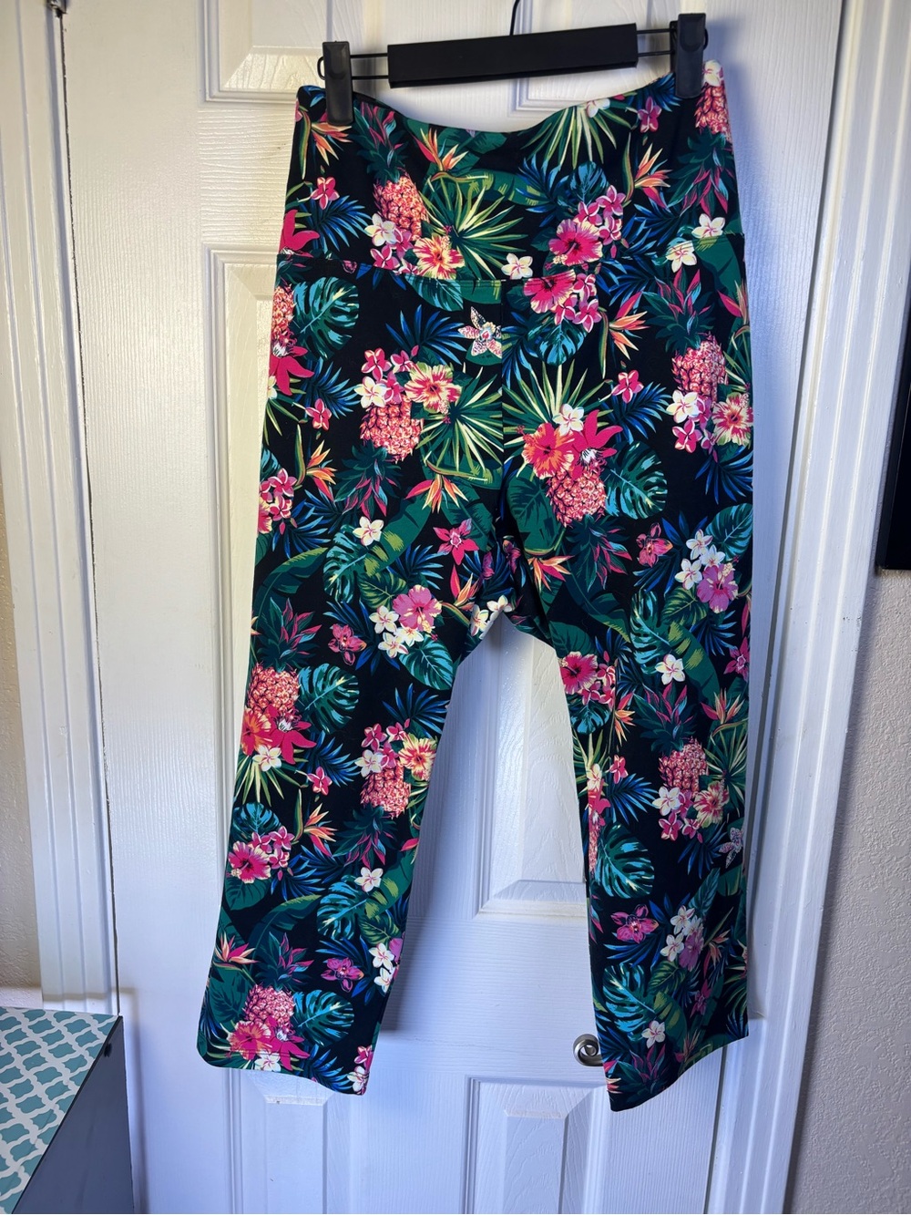 Women’s Tropical Floral Leggings - Navy with Pink & Green 3X